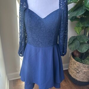 B Darlin Navy Long Sleeve Lace Dress